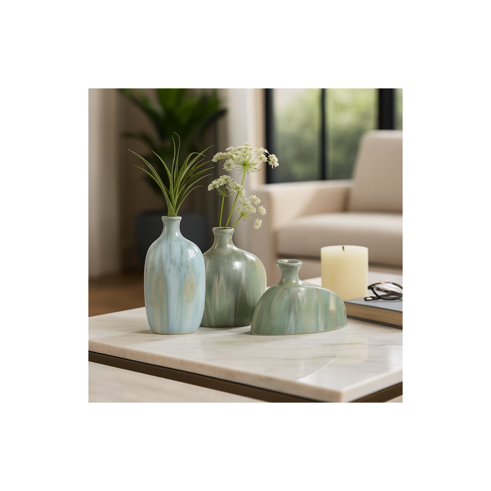Set Of 3 5/8/9" Tigard Ceramic Vases, Ivory