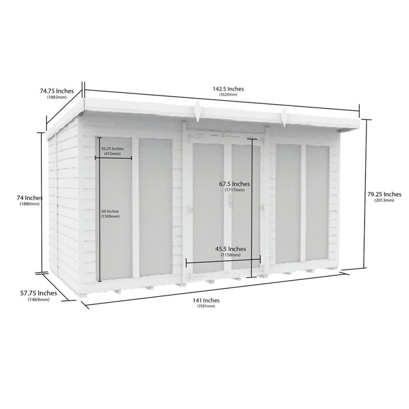 Pent Summer House (Full Height Window), 12 Ft x 5 Ft