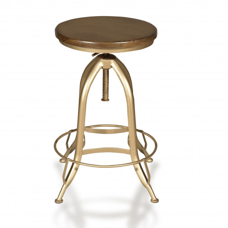 Chaise de bar pivotante à dossier réglable 30 po en châtaignier avec repose-pieds, Doré