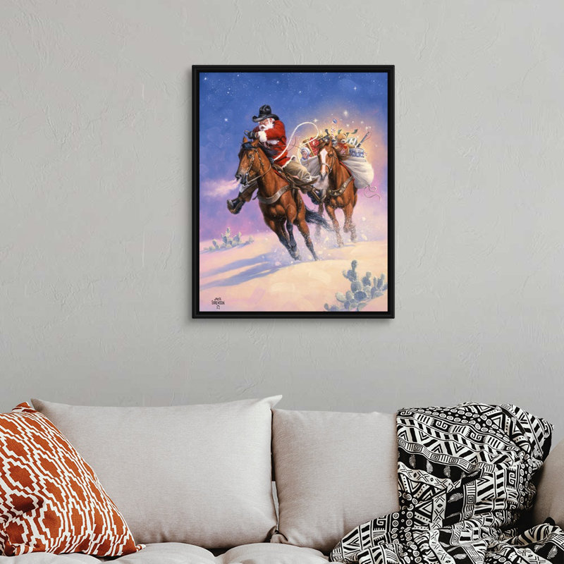 Reproduction d’art sur toile, "père Noël, H 32 po x l 26 po x P 1,75 po, Cadre noir