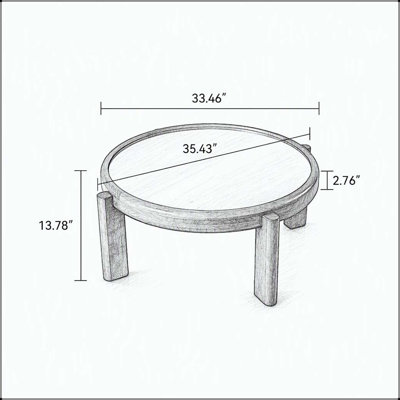Table basse ronde 33,46 pouces avec plateau en miroir argenté et structure en bois massif et pieds cylindriques