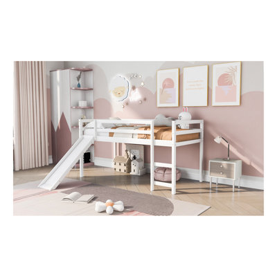 Loft Bed With Slide, Multifunctional Design, Twin (White)