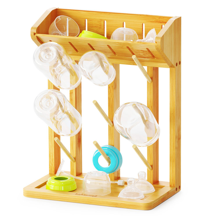 SpaceAid Bamboo Baby Bottle Drying Rack, Space Saving Kitchen Bottles  Holder Organizer for Baby Bottle Rack Dryer Storage Accessories (Natural, 9