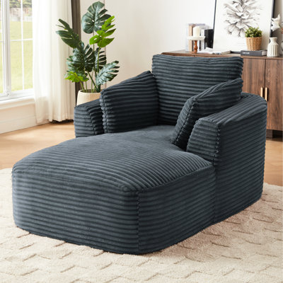 Méridienne en velours côtelé avec coussin à ressorts, sans assemblage, confort dans un dortoir et un salon gris foncé, design moderne, - dortoir rembourré