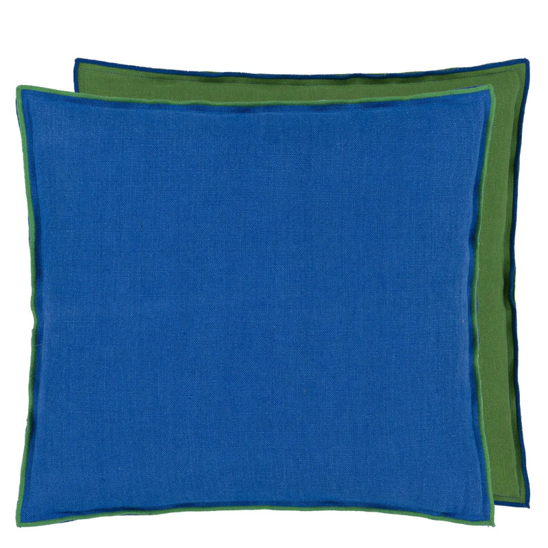 Brera Lino 100% Linen Decorative Pillow, Lagoon/Emerald, 17"H x 17"W