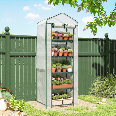 Mini Greenhouse with Screen Roof, Portable Small Greenhouse, White