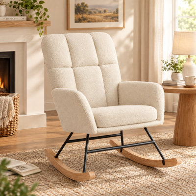 Nursery Rocking Chair, Teddy Upholstered Glider Rocking Chair