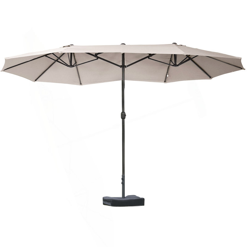 Parasol d'extérieur rectangulaire en acier de 15 pi avec base, protection solaire et manivelle pour terrasse