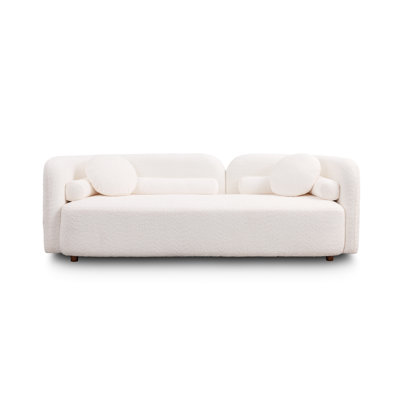 Canapé blanc rembourré 3 places blanc pour le bureau à la maison, avec un design minimaliste, des coussins confortables et une peau - Matériau dans un appartement, concept, assis, facile à assembler