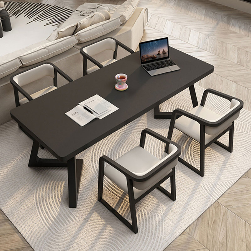 Black Rectangular Solid Wood Dining Table, 29.53"H x 78.74"L x 31.5"W