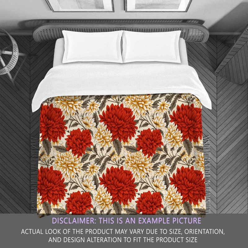 Polyester Floral Comforter, Twin Extra Long Comforter, Red/Yellow