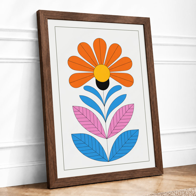 Geometric Daisy Botanical - Framed Print, Walnut, A3 - 42.0 x 29.7 cm