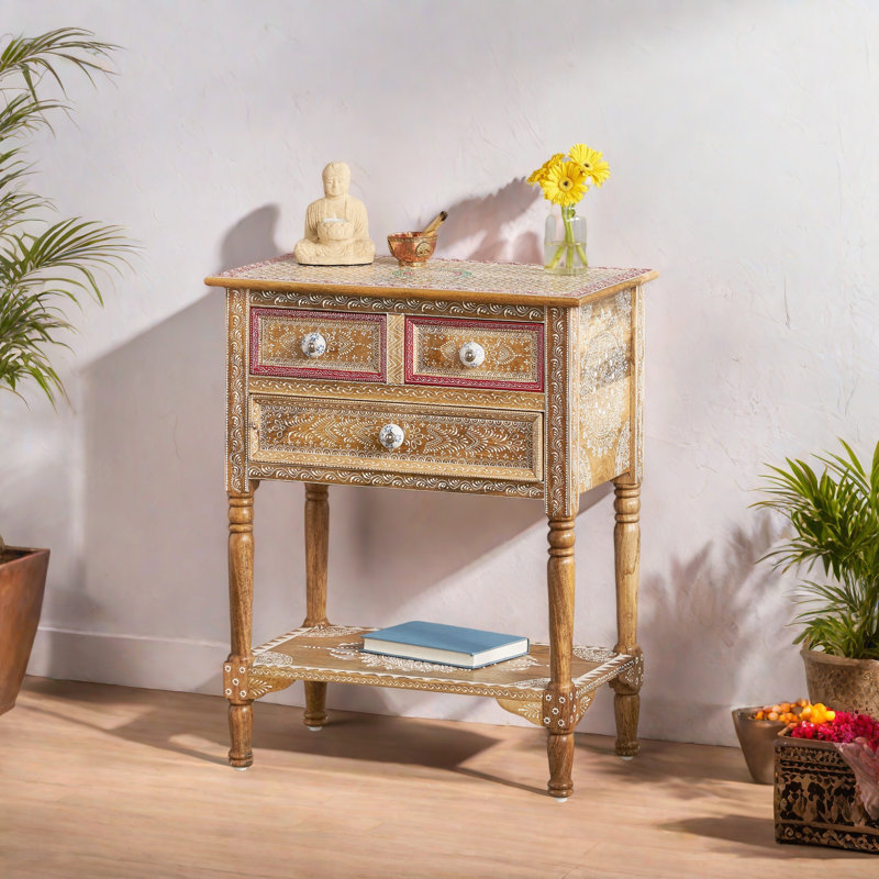WOODEN 2 DRAWER END TABLE