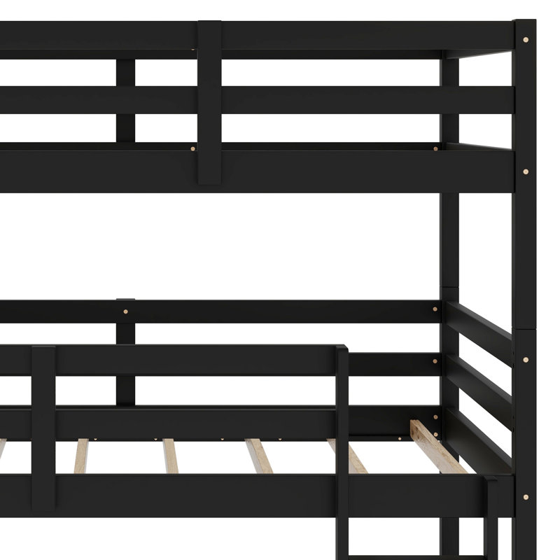 Triple-Decker Detachable Bunk Bed With Integrated Safety Ladders & Guardrails, Black