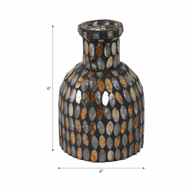 Vase en verre, H 6 po x l 4 po x P 4 po, Mosaïque bronze / cuivre