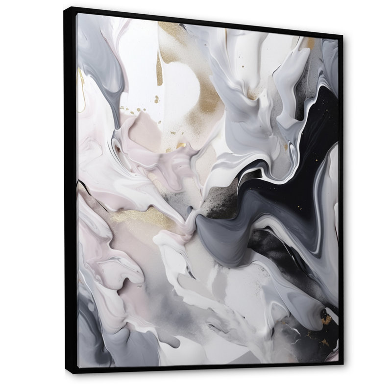 White And Grey Captivating Marble II - Abstract Marble Canvas Wall Art, 20" H x 12" W x 1" D, Black Floater Framed