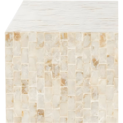 Rectangle Mosaic Side Table With Multi Beige And Gold Finish, Crafted From Wood For Living Room, Bedroom, Or Study
