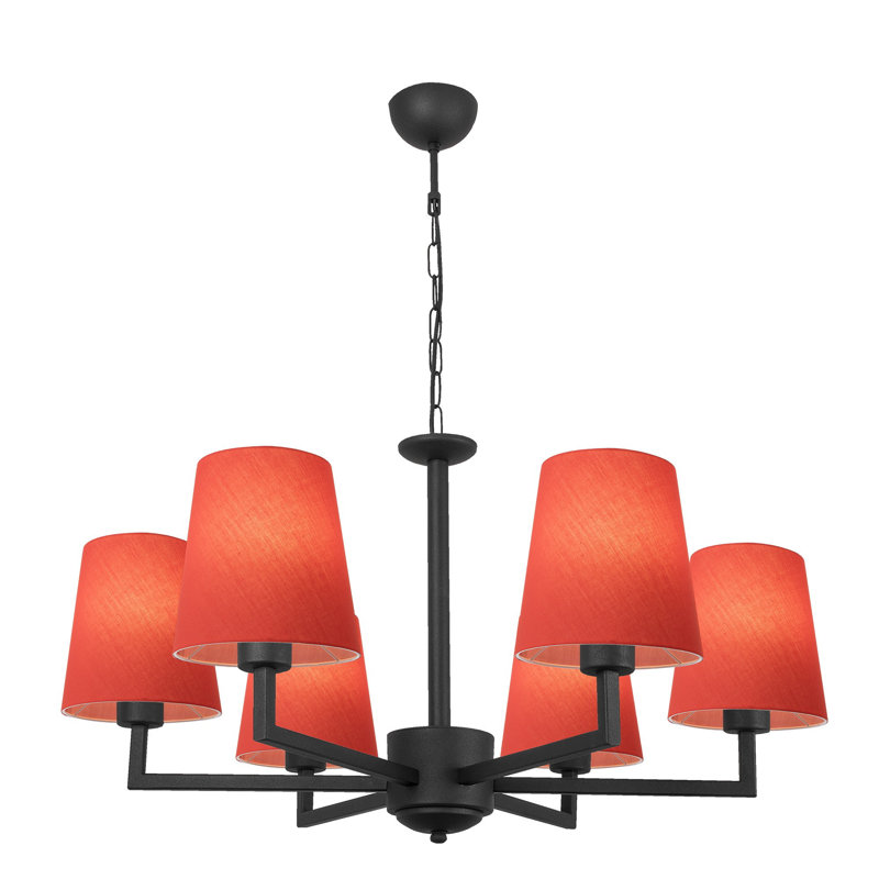Lustre classique 6 lumières à abat-jour Noah, Rouge