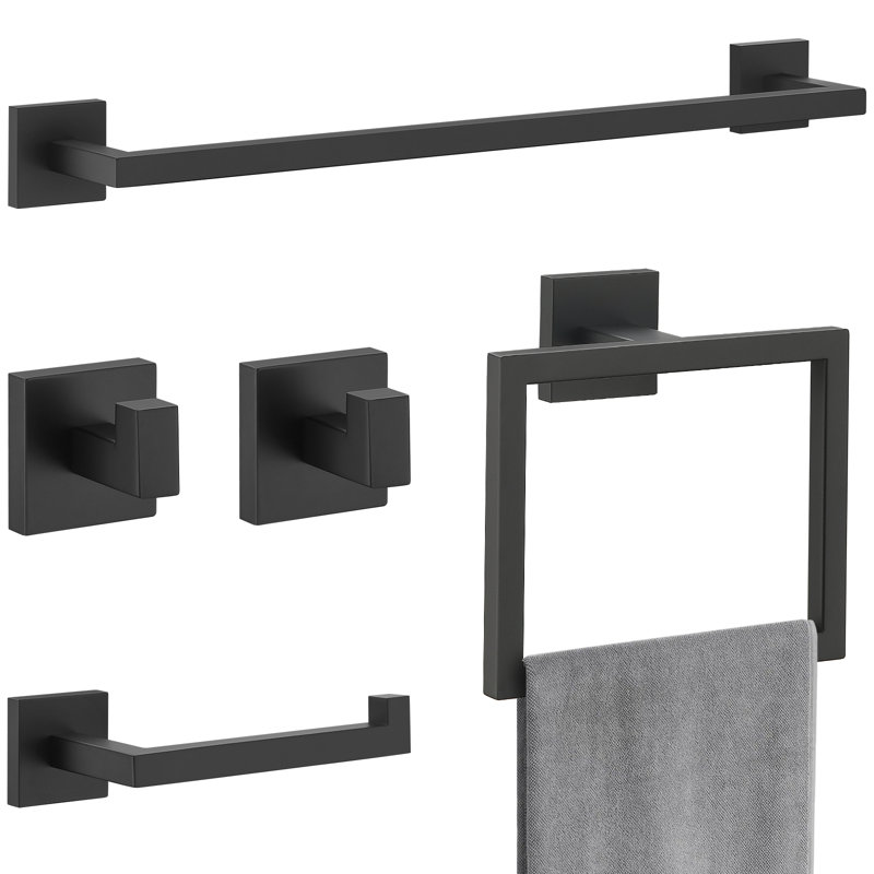 5-Piece Bathroom Hardware Set, Matte Black
