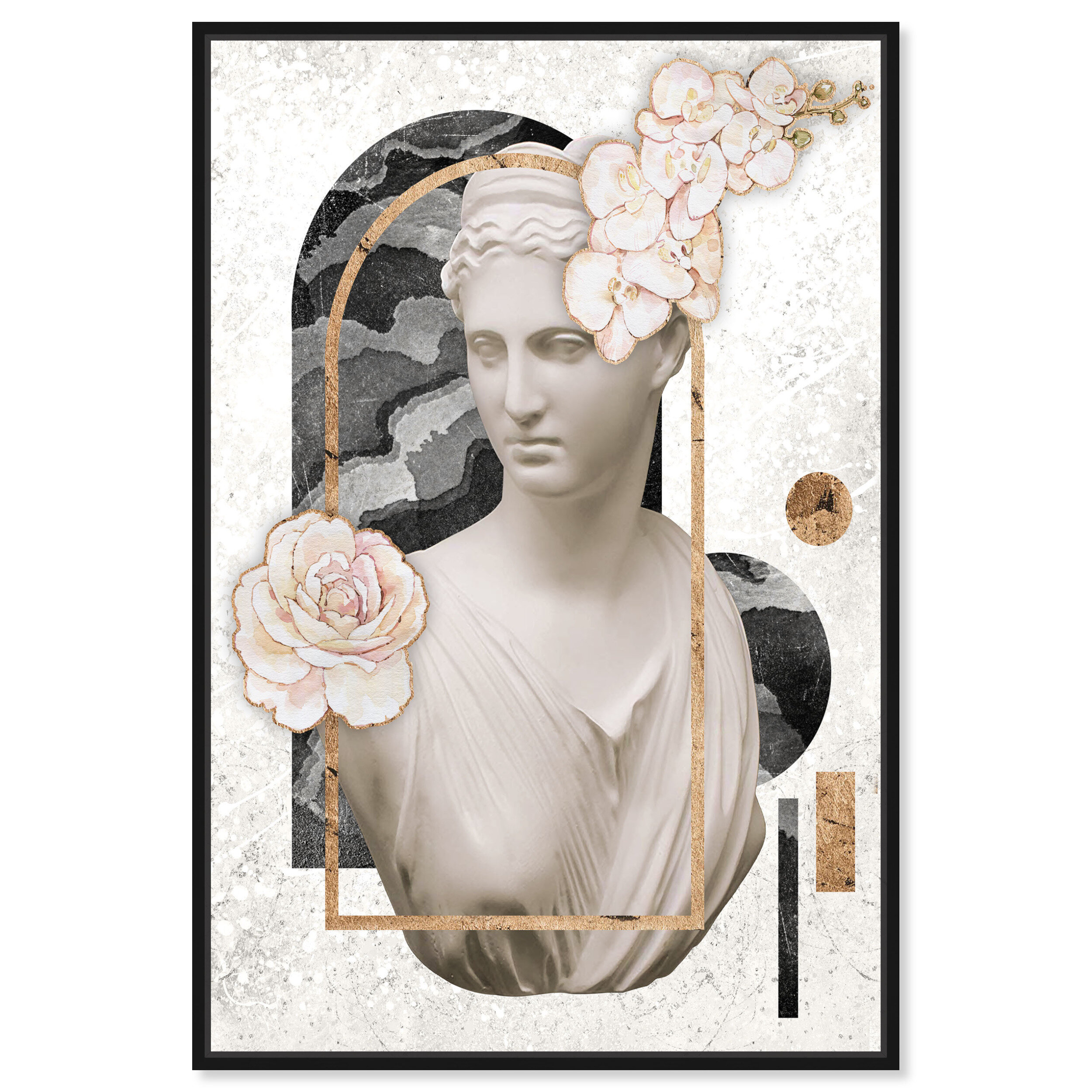 Classic Art Deco Floral Female Greek Bust Contemporary - Framed Canvas Art  Graphic Art For Living Room