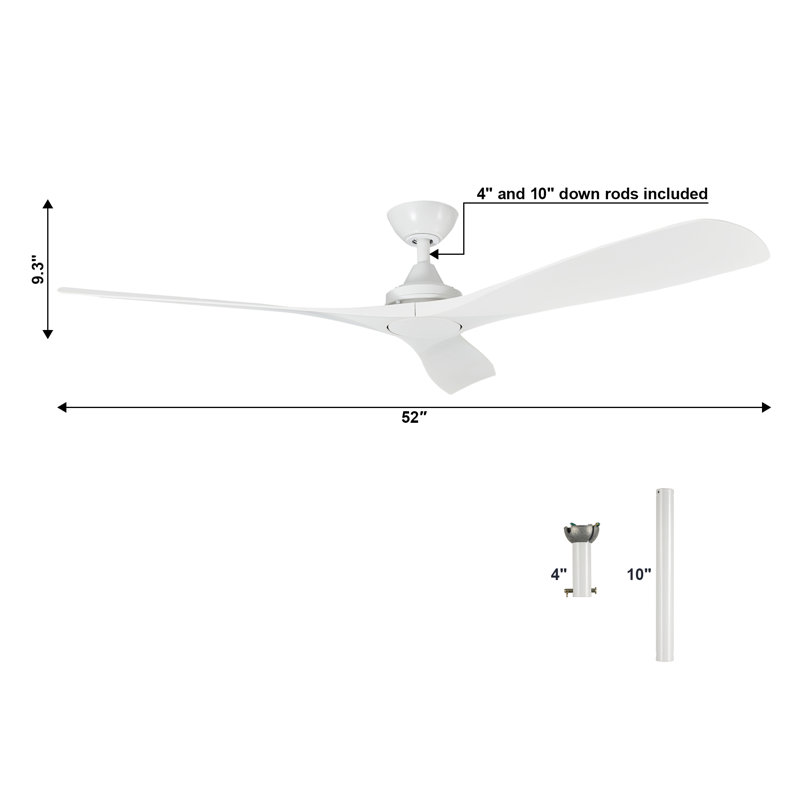 Catlaina 52" 3 - Blade Propeller Ceiling Fan without Lights with Remote Control, White