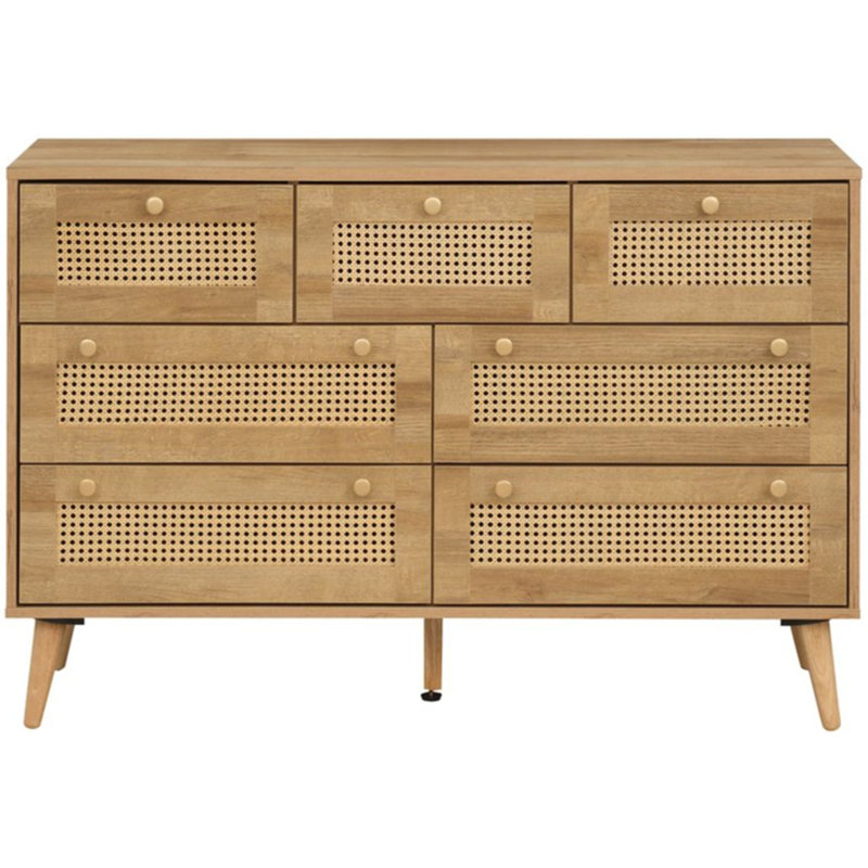 Anisjon & Rattan 7 Drawer Chest Of Drawers, Oak