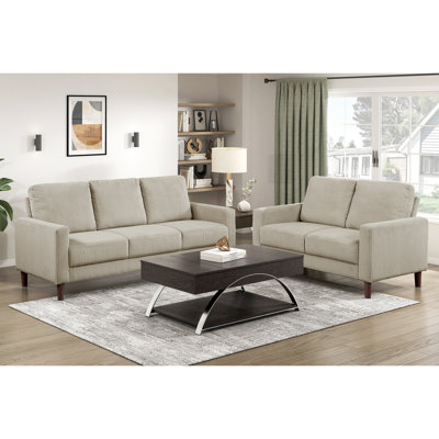 Moderne et 2 pièces, velours côtelé doux, mousse haute densité en coussins, pieds en faux bois pour espace de vie principal, revêtement en velours côtelé, coussins de rembourrage