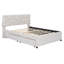 Lit plateforme simple tapissier en lin beige avec tête de lit à motif brique-841362561