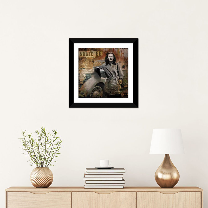 «Route 66», impression sur toile, Papier beaux-arts encadré noir, H 24 po x l 24 po x P 1 po