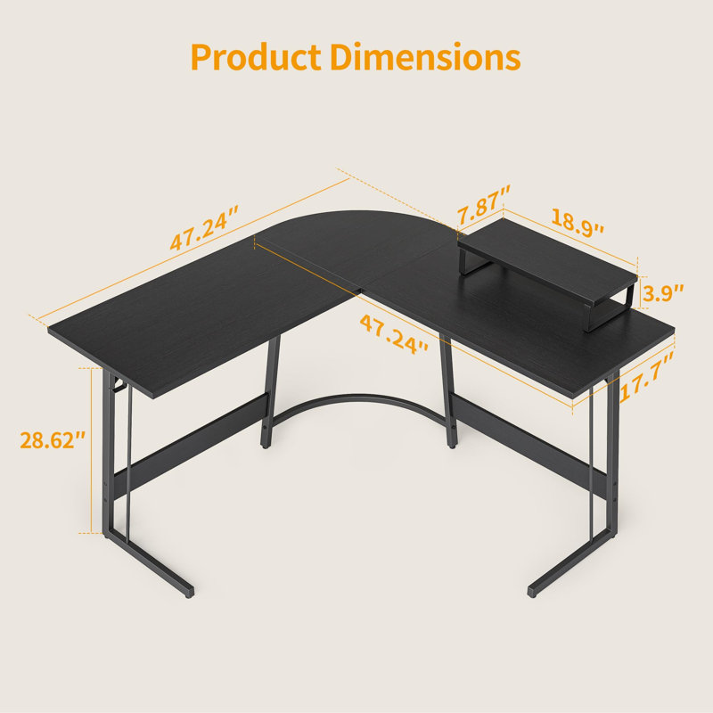 Latravion L-Shaped Metal Base Computer Desk, Black