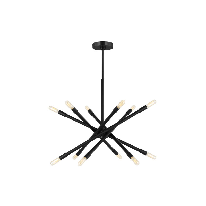 Midnight Black 12-Light Sputnik Chandelier with Adjustable Arms