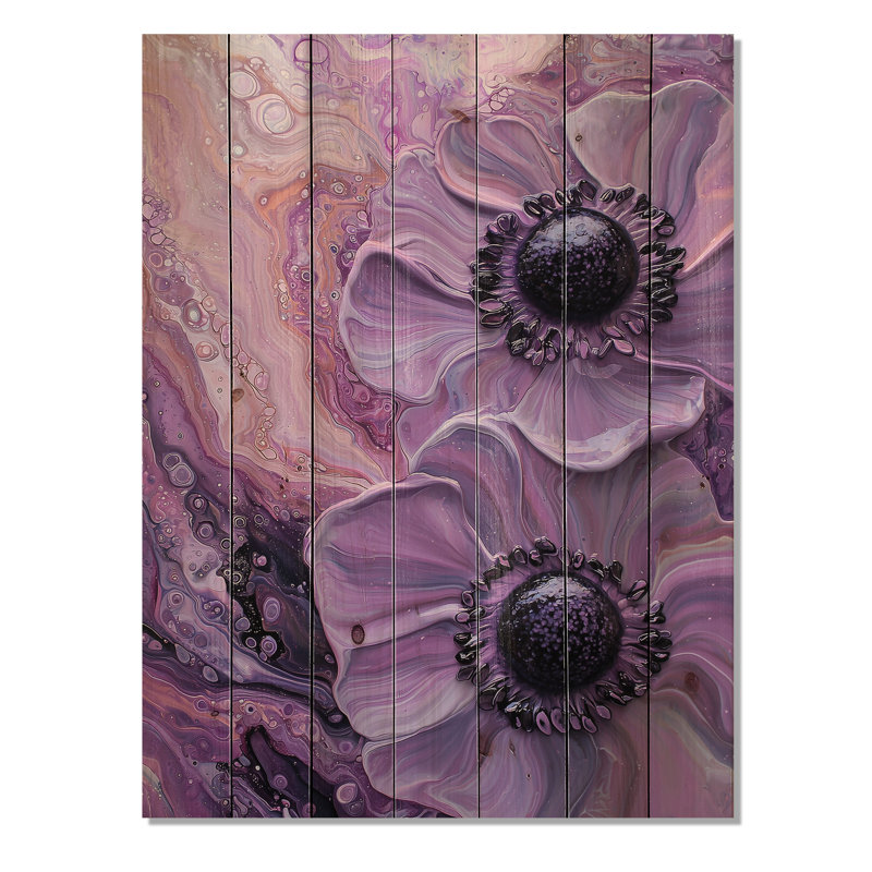 Lavande anémone sérénité II - coquelicots, art mural sur bois de pin naturel, H 40 po x l 30 po x P 0,78 po