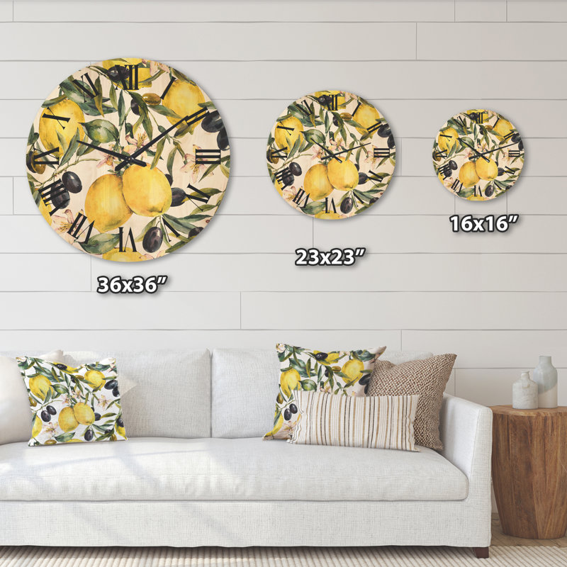 Horloge murale en bois Lemon and Olive Branches I, Grand