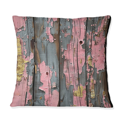 Pétale rose et bois vieilli doré II - Coussin Farmhouse