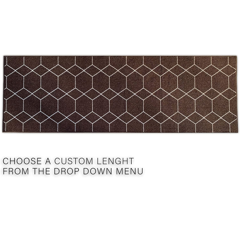 Custom Size Runner Rug Choose Your Length Hexagon Trellis Design Brown Color, Runner 2'2" x 19'