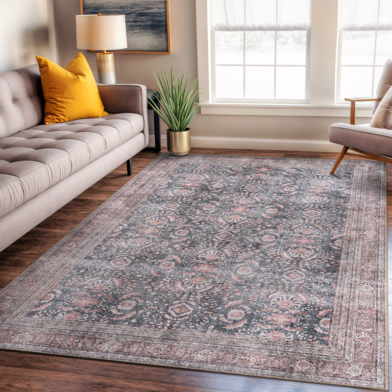 Tapis gris anthracite lavable à la machine Labarbera, Rectangle 5 pi x 7 pi