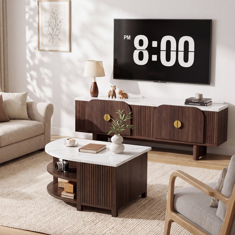 Ensemble de salon moderne 2 pièces avec table basse relevable et meuble télé de 63 pouces, ports de chargement inclus