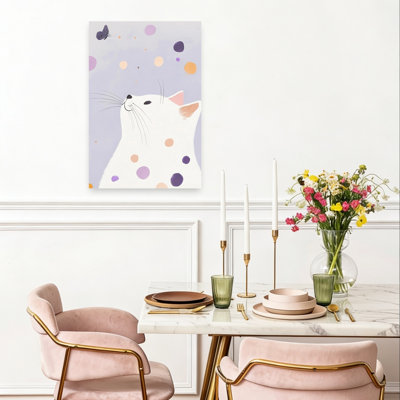 Curious Cat Butterfly Dreamy Playful Whimsical Butterfly Cat Lavender Wall Art Print by Mathieu - Wrapped Canvas Print