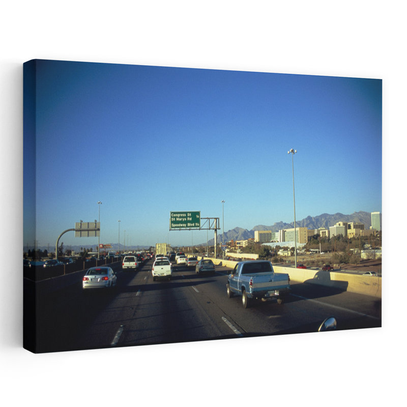 Trucker Series Traffic On A Highway Interstate 10 Tucson Pima County Arizona USA by Bruce McNitt - Wrapped Canvas Print