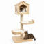 Arbre à chat en bois massif avec niche supérieure en forme de maison, tour à chat multi-niveaux peu encombrante avec balcons décalés, mobilier moderne pour chats d'intérieur, poteaux à griffer en sisal et coussins lavables, 135 cm