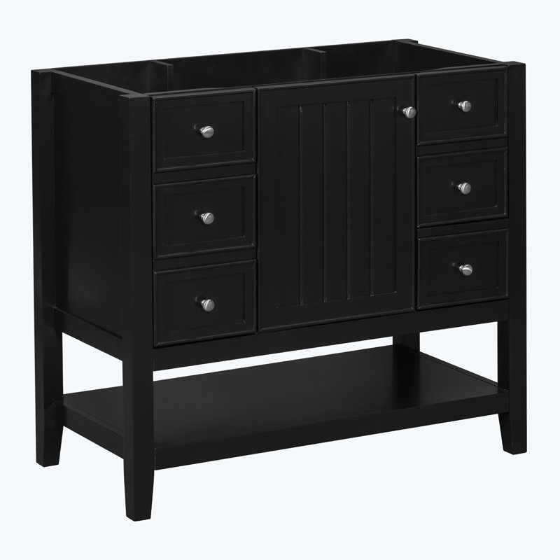 36" Black Solid Wood and MDF Freestanding Bathroom Vanity
