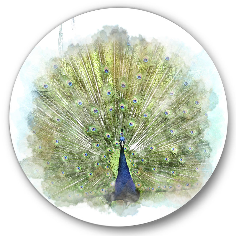 Oiseau paon - Cercle traditionnel en métal, H 23 po x l 23 po x P 1 po