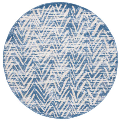 Lutton Chevron Machine Woven Polypropylene Indoor / Outdoor Area Rug in Blue/White