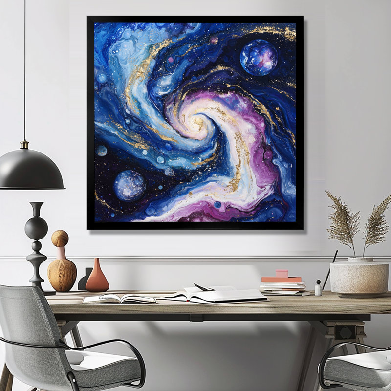 Planètes dans le système solaire dans l'espace II - art mural espace, Reproduction encadrée, H 30 po x l 30 po, Noir