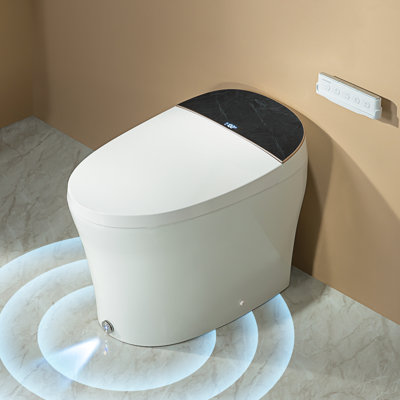 Modern Smart One-Piece Bidet Toilet, Auto open & close, Digital Diplay, Hygienic Bidet Seat with Instant Heating, Hands-Free Kick & Auto Flush, Adjustable Heated Seat, Warm Air Dryer, White Glazed Ceramic,
