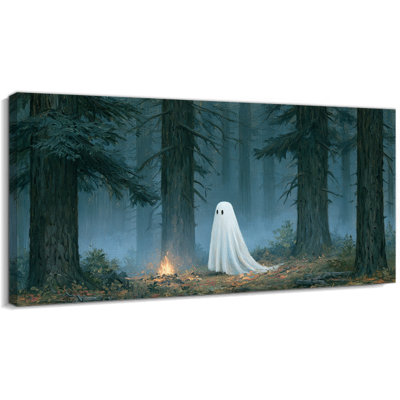 Grande œuvre d'art sur toile d'Halloween fantôme, art mural rétro d'Halloween, décor de forêt fantôme pour la maison, joli décor d'Halloween pour le salon, la chambre à coucher, l'entrée de la salle de bain, 47 x 24 po