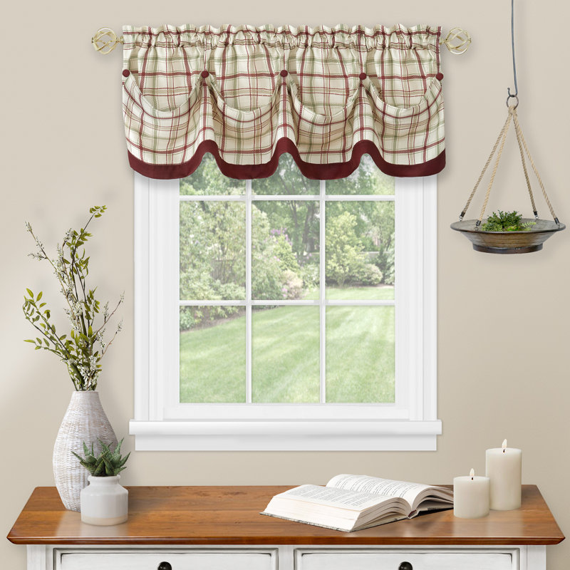 Maddy Plaid Tailored Window Valance, Burgundy