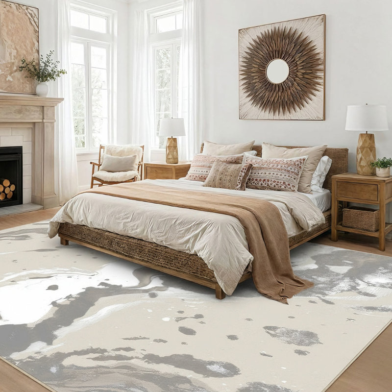 Galaxy Series Abrstract Black/Gray/Ivory/Beige Area Rug, Rectangle 7'9" x 10'2", Beige