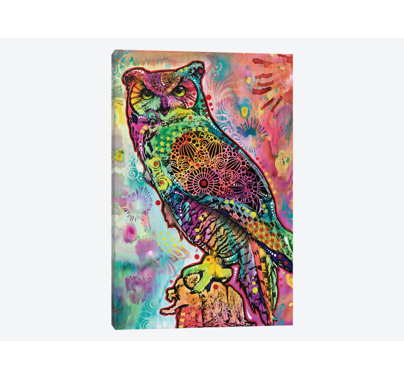 «Wise Owl», impression sur toile, H 24 po x l 16 po x P 1 po, Papier beaux-arts encadré noir, Blanc