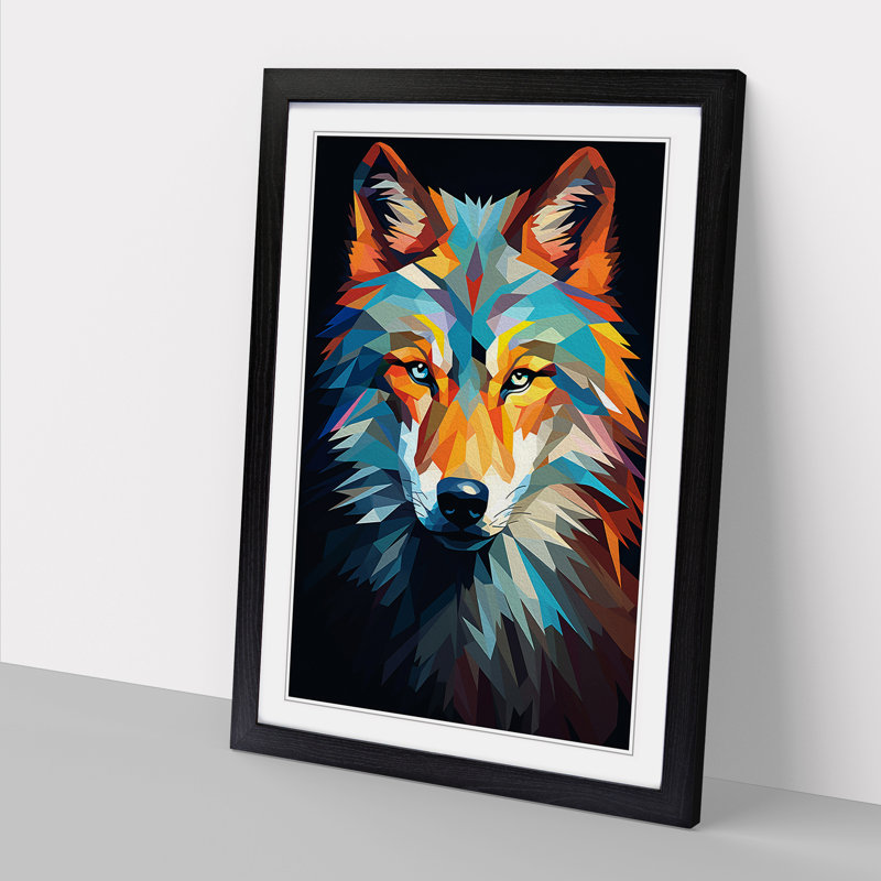 Wolf Minimalism - Framed Print, 46cm H x 34cm W x 2cm D, Black